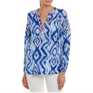 Lilly Pulitzer |  Kalissa Tunic | Blue Swish “Skipped a Beach” ikat print | L